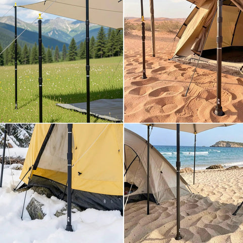 4 Pack Adjustable Heavy-Duty Tarp Poles With Ground Stakes And Guylines, Yellow Protection Caps, Telescoping Aluminum Camping