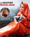 Person in Emergency Sleeping Bag 1 Pack For Survival Gear Waterproof Mylar Bivy Sack during outdoor camping