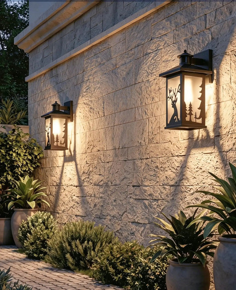 Outdoor Wall Light With Motion Sensor And Dusk To Dawn Waterproof Porch Sconce With Frosted Glass And E26 Socket on stone wall