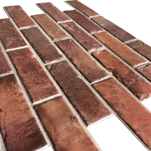 3D Faux Brick Wall Panels Set Of 10 In Red PVC for realistic stone texture and waterproof durability, close-up detail
