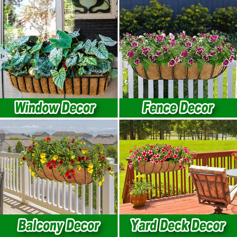 All Natural Coconut Fiber Planter Liners For 24 Inch Pots, 2 Pack, Coco Coir Window Box And Basket Liners For Outdoor Plants installed