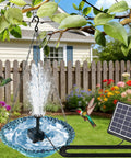 Solar Hanging Bird Bath Fountain With 5 Spray Heads Bubbler 9.4 Inch Blue Plastic Bowl On Metal Chain in garden