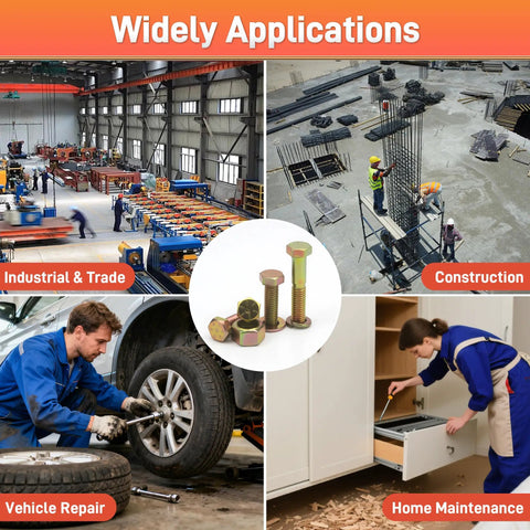Image showing industrial, construction, vehicle repair, and home maintenance applications of Heavy Duty Grade 8 Bolts And Nuts Set