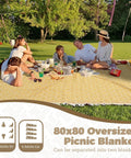 Group sitting on 2 In 1 Extra Large Camping Blanket With Soft Woven Top And Durable Oxford Base in a park