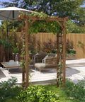 Carbonized Wood Garden Arbor For Outdoor Weddings And Ceremonies, Elegant Arch Trellis For Climbing Vines, in a backyard setting