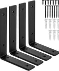 Heavy Duty Shelf Brackets Built Tough Quarter Inch Thick Steel Matte Black Iron Finish For Modern Farmhouse Rustic Open Shelving With Hardware Four Pack L Shaped 8 By 6 Inches displayed with included screws