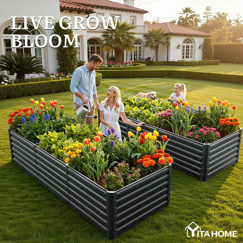 Heavy Duty Galvanized Raised Garden Bed Kit 8x4x2 Ft Large Metal Planter Box With Gloves And Safety Rubber And Support Rod