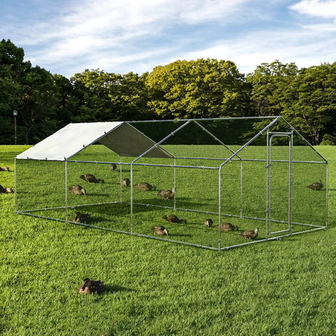 Massive Metal Chicken Coop With Walk In Run And Covered Spire Roof For Backyard Poultry Pen Ideal For Chickens Ducks And Rabbits