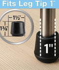1 Inch Round Rubber Chair Leg Caps Slip On Nonslip Nonmarking Protectors For Chairs Stools And Tables On Hardwood Tile And Carpet Floors Set Of 4 Black Durable Floor Protection For Hard Surfaces, shown fitting 1-inch leg tip with measurements.