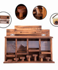 Wooden Squirrel Picnic Table Feeder With Four Seed Compartments And Seven Tier Bar Stools, Durable Burnt Wood Finish, product details