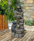 40.16 Inch High Five Tier Outdoor Bear Water Fountain With Two Black Bears Climbing A Tree For Garden Patio Yard Deck Farmhouse Exterior Chill Vibe Relaxation Resin Water Feature