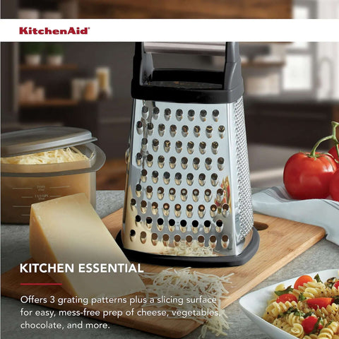Gourmet 4 Sided Stainless Steel Box Grater With Fine Medium Coarse Grating And Slicing Options, in kitchen setting