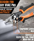 Pro Grade 30 Degree Sheet Metal Notcher For HVAC With Spring Loaded Action, cutting 24 gauge steel and 26 gauge stainless with ergonomic handles.