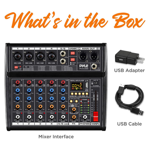 Bluetooth DJ Mixer With 6 Channel Control And DSP Effects 16 Presets USB Interface 4 XLR Mic Or Line Inputs with accessories