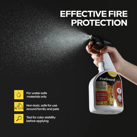 FireGuard Flame Retardant Spray For Fabrics, 22 Oz Keeps Your Drapes, Clothes And Upholstery Safe From Flames, 650 Ml bottle in use