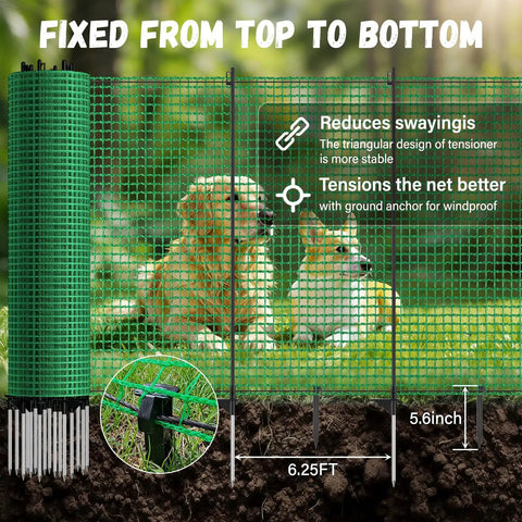 Heavy Duty 3x50 Ft Temporary Fence Kit For Backyard Pets And Poultry With 9 Fiberglass Posts, Windbreak Rope, safety barrier