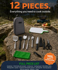 12 Piece Camp Cooking Utensil Set With Portable Carry Case For Camping Hiking Travel And BBQ Grilling Stainless Steel Outdoor