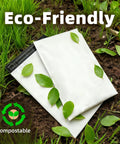 100 Pack 10x13 Poly Mailers For Ecommerce Shipping Waterproof Tear Resistant Self Seal Bags with nature background and eco-friendly label.