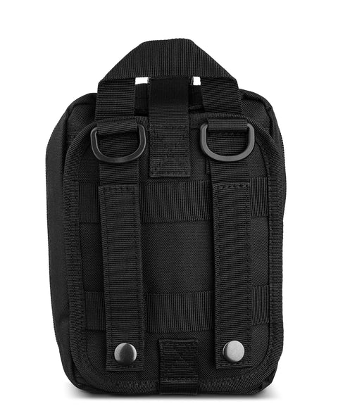 Scherber Premium IFAK pouch, rear view, black MOLLE tactical medical pouch with dual D-rings