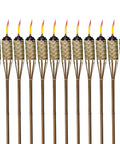 Easy Pour 12 Pack Bamboo Torch Set With Classic Weave Brown Finish Outdoor Lawn Patio Garden Lighting Weather Resistant 57 Inch Tall Decorative Torches Renewable Bamboo Spill Free Fuel Canisters