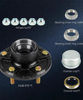 Trailer Idler Hub Kit 5 On 5 Hole 5 Inch Bolt Circle For 3500 Lb Trailer Axles Replacement Hub Drum Assembly For RVs L68149 L44649 Cone Bearings With Seals components shown