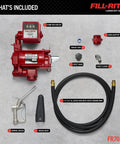 Built Like A Tank This Cast Iron Fuel Transfer Pump Packs 220 Volt Muscle To Shift 20 Gallons Per Minute Without Breaking A Sweat Arrives With A Twelve Foot Hose And Rugged Manual Nozzle For Tough Sites, showing components included.