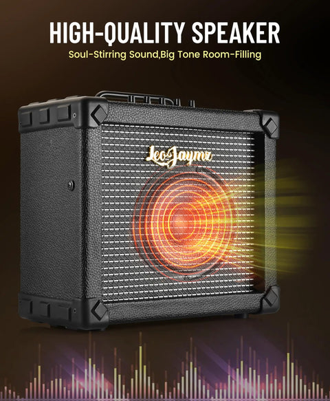 20W Electric Guitar Amplifier With Carry Handle For Practice And Small Gigs Clean And Distortion Channels 3 Band EQ Headphones Line Input Gig Ready Portable Studio And Rehearsal Amp, featuring high-quality speaker close-up.