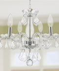 Four Light Crystal Chandelier In Chrome Finish With Cranberry Red Crystals, 16 Inch Diameter And 12 Inch Height, on display