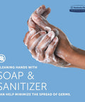 Hands washing with soap, illustrating the Touchless Counter Mount Soap And Hand Sanitizer Dispenser In Chrome With 1.5 L Capacity.