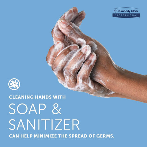 Hands washing with soap, illustrating the Touchless Counter Mount Soap And Hand Sanitizer Dispenser In Chrome With 1.5 L Capacity.