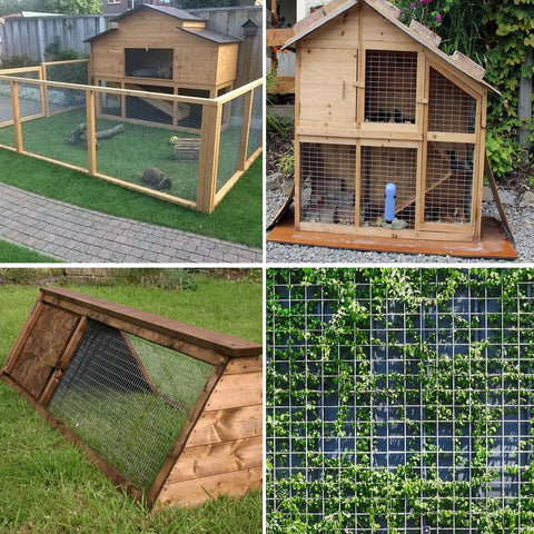 Rock Solid 304 Stainless Steel Hardware Cloth Mesh 1/4 Inch 22 Gauge Chicken Wire Fence around wooden coops and enclosures in garden.