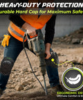 Worker using drill wearing Heavy Duty Gel Knee Pads For Work With Foam Cushioning All Day Comfort Adjustable Comfortable Fit for pros