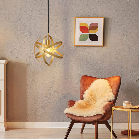 Plug In Pendant Light In Gold Industrial Style Metal Globe With 15 Ft Cord On Off Switch Vintage Vibe Ceiling Fixture