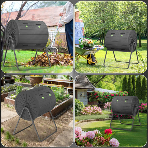 43 Gallon Dual Chamber Tumbler Compost Bin for Outdoor Gardens, Durable Premium Composter with High Efficiency