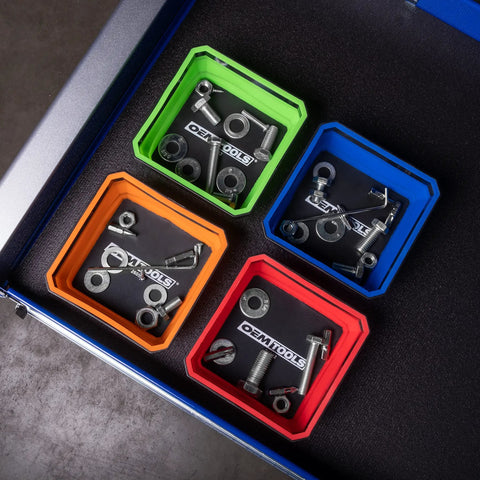 Foldable Magnetic Parts Tray Set For Mechanics Collapsible Four A Half Inch Square Tray With Two Pound Capacity