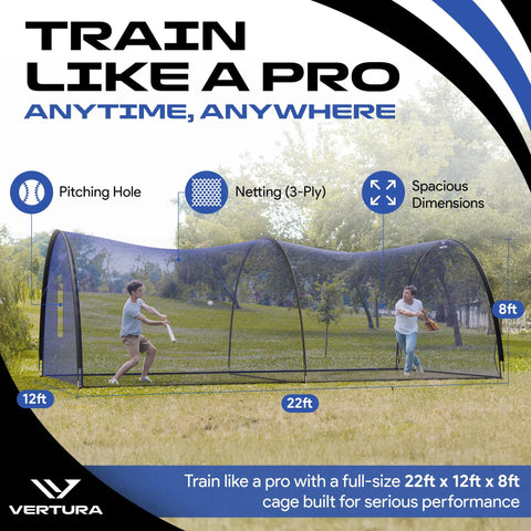 22 Ft By 12 Ft By 8 Ft Baseball And Softball Batting Cage With Easy Setup Includes Pitching Machine Hole 3 Ply Blue Netting