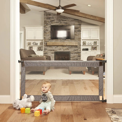 Living room with Soft And Wide Safety Gate For Doorways And Hallways, Extra Large 38 To 60 Inch Opening, 27 Inch Tall