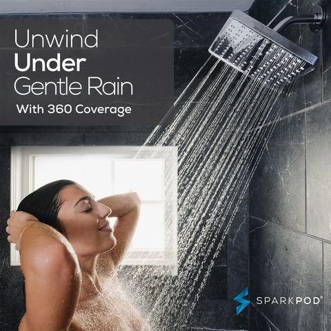 High Pressure Rain Shower Head Upgrade for a Power Shower, Luxury Spa Experience, Easy Tool-Free Install, Charcoal Gray 8 Inch Square Replacement