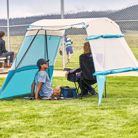 Portable 7x7ft Backpack Sun Shelter with Lightweight Shade Canopy, Easy Setup, steel frame, adjustable walls, at park