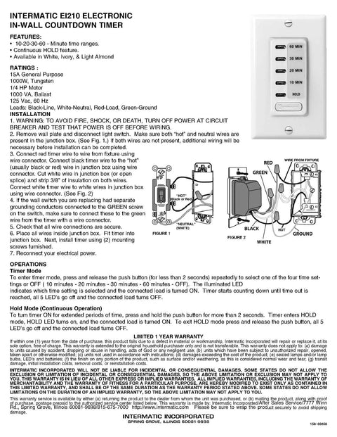 Electronic Countdown Timer Switch With 10 20 30 60 Minute Auto Off manual and installation diagram