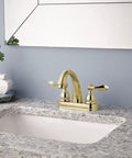 Windemere Centerset Polished Bronze Bathroom Faucet for 4 Inch 3 Hole Vanity Sink installed on granite countertop