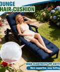 Waterproof Outdoor Chaise Lounge Chair Cushion With Non Slip Ties For Patio Furniture Comfy Thick Long Navy Blue Replacement Pad For Lawn Pool Wicker Couch Loveseat UV Resistant And Durable, shown with a person lying on it in a garden setting.