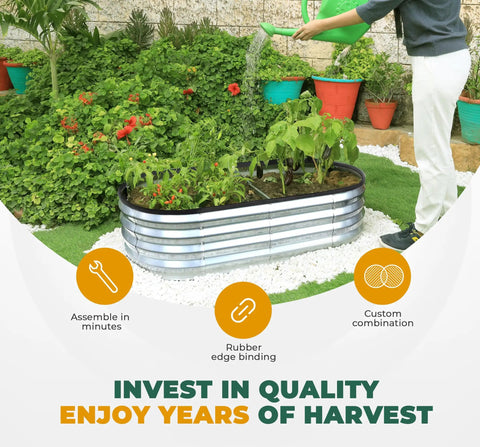 Galvanized Raised Garden Bed Kit 4x2x1ft Outdoor Planter Box with vegetables in garden setting, easy assembly, durable metal design.