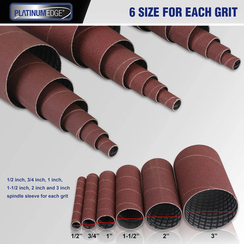18 Piece Spindle Sander Sleeve Kit With Six Size Assortment In 80 120 240 Grit For 1/2 In To 3 In Diameters Aluminum Oxide Abrasive Sanding Sleeves
