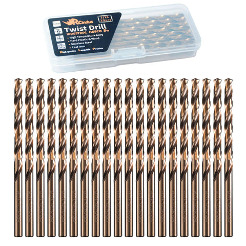 Pro Grade Cobalt Drill Bits 3/16 Inch 20 Pack M35 HSS Built For Steel Stainless Steel Cast Iron Wood And Hard Plastic