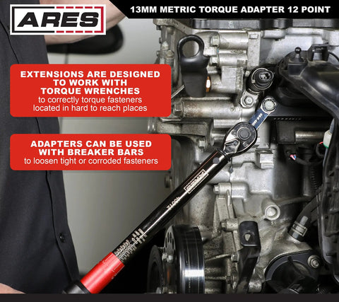 11mm 12 Point Box End Torque Adapter Extension Three Eighths Inch Drive Two Inch Extension For Reaching Tight Spaces Chrome Vanadium Steel Construction used on engine with torque wrench.