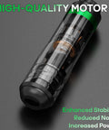 Transparent view of motor in All-In-One Tattoo Pen Kit For Beginners With 2 Batteries, 20 Cartridge Needles, Practice Skins, 40 Ink Cups