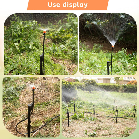 20 Sets Of Garden Irrigation Sprinkler Heads With Stakes, 90 Degree, 180 Degree, And 360 Degree Micro Spray Emitters in use