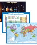 Triple Poster Learning Pack For Kids Featuring Solar System Poster, Periodic Table Of Elements, And World Map Chart, Laminated