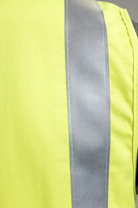 Close-up of Hi Vis Deluxe FR Road Vest Type R Class 2 Small Dual Certified For Flash Fire And Arc Hazard with 3M Scotchlite reflective trim